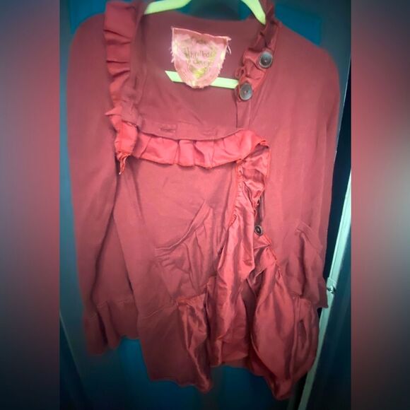 Anthropologie Sweaters - Knitted Dove Anthropologie Long Cardigan Sweater Ruffles Button up Burgundy M